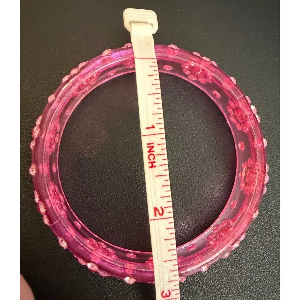 Vintage Bangle Bracelet Lucite Rhinestone Pink